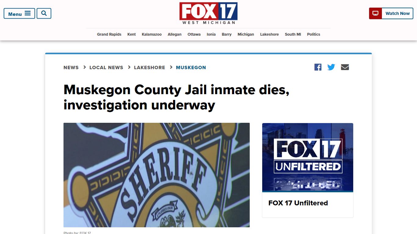 Muskegon County Jail inmate dies, investigation underway